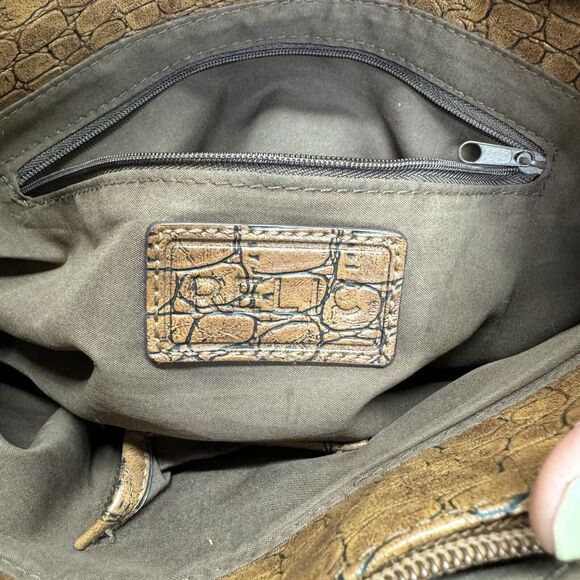 Relic Faux Alligator Shoulder Handbag Purse Brown Double Handle - Picture 13 of 16